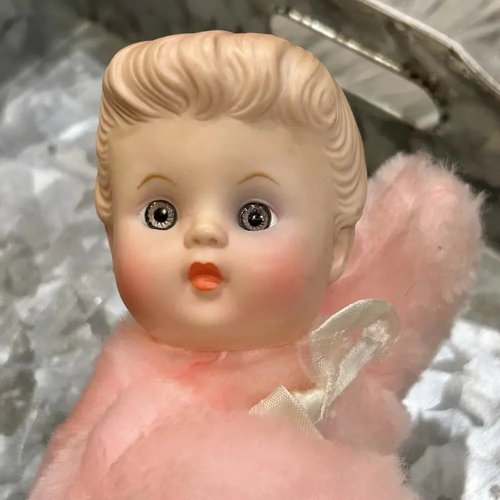 Vintage Bantam Rubber Face Snow Bunny Rabbit Baby Doll Stuffed Animal Pink Plush